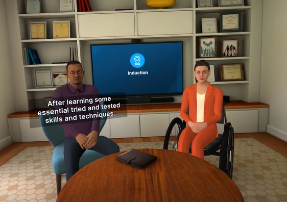Screen capture of in-app training where captions are enabled with background colour. 
