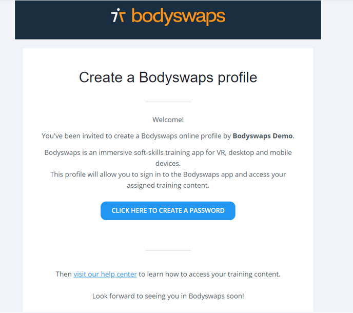 Screen capture of BodyswapsGo invitation email